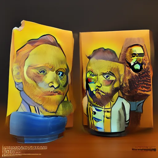 Image similar to vincent van gogh, stop motion vinyl action figure, plastic, toy, butcher billy style