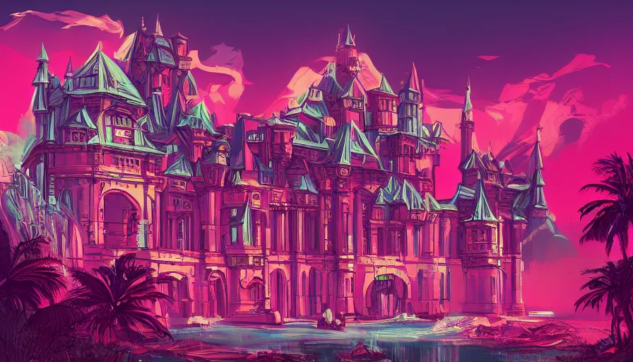 Image similar to a old castle, epic retrowave art, trending on art station