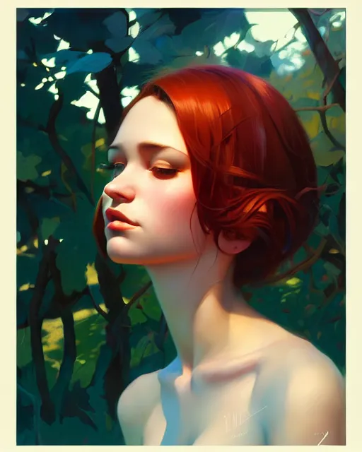 Image similar to stylized portrait of an artistic pose, composition, young suicide girl surrounded by nature, realistic shaded, fine details, realistic shaded lighting poster by ilya kuvshinov, magali villeneuve, artgerm, jeremy lipkin and michael garmash and rob rey