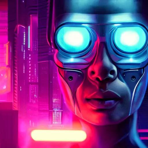 Image similar to a Portrait of a cyborg, cyberpunk, neon, 80's theme, by Sam Spratt, by Vlad Rodrig﻿u﻿e﻿z, computer screens in the background, trending on Artstation, dark, dramatic, cinematic, realistic studio lighting, realistic reflections, 4k, professional, canon