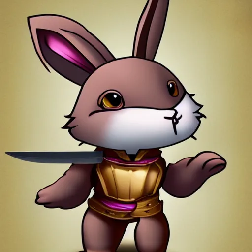Prompt: anthropomorphic cute bunny knight character, holding a sword