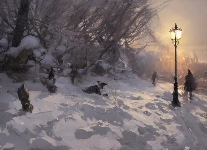 Image similar to oil painting, snow blizzard, high detailed art by anders zorn, wonderful masterpiece by greg rutkowski, beautiful cinematic light, american romanticism by greg manchess, creation by tyler edlin