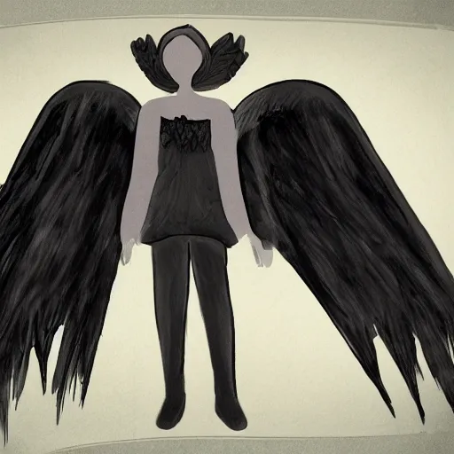 Image similar to angel with black wings, one - eyed face, gigantic, concept art