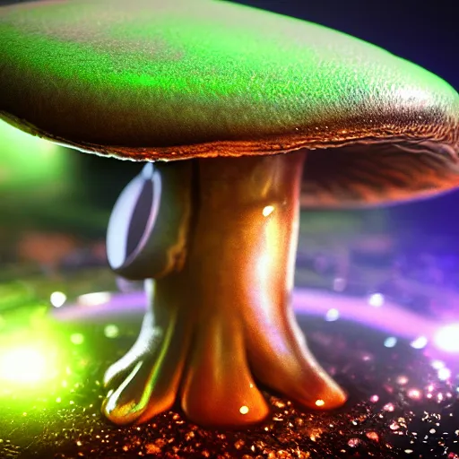 Prompt: alien mushroom, gooey, melty, iridescent, unreal engine