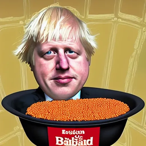 Image similar to Boris Johnson sitting inside a bathtub full of baked beans, photograph