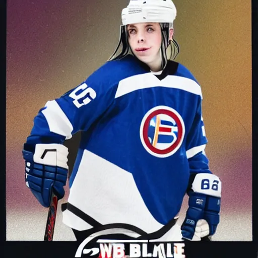 Prompt: billie eilish as a hockey player trading card