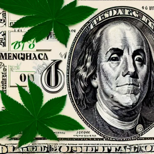 Image similar to money with an illustration of a hemp leaf instead of the president