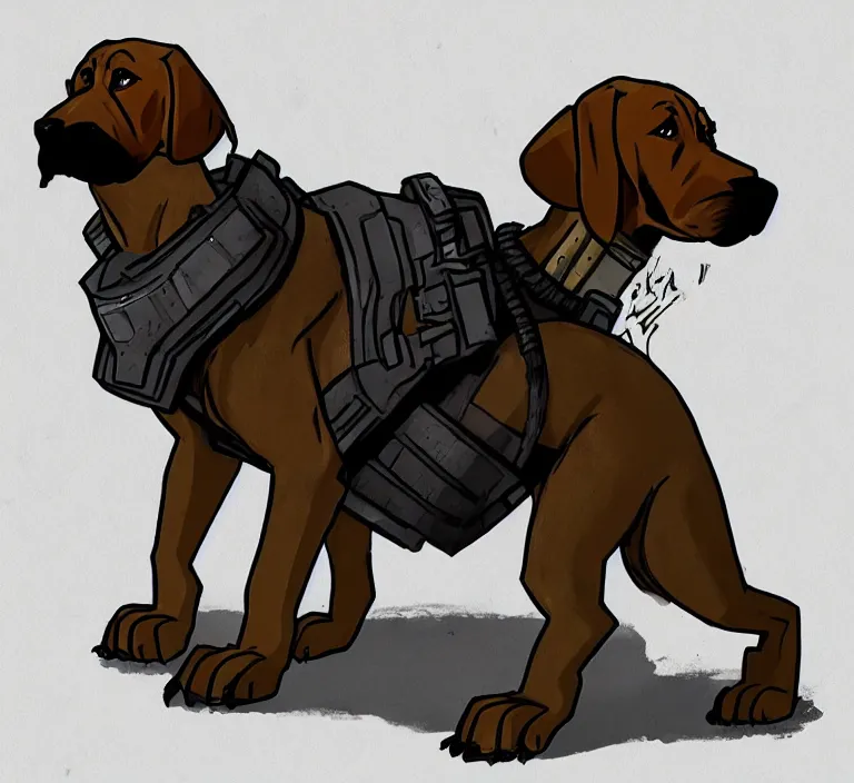 Image similar to a good ol'floppy - eared bloodhound pup fursona ( from the furry fandom ), heavily armed and armored facing down armageddon in a dark and gritty version from the makers of mad max : fury road. witness me.