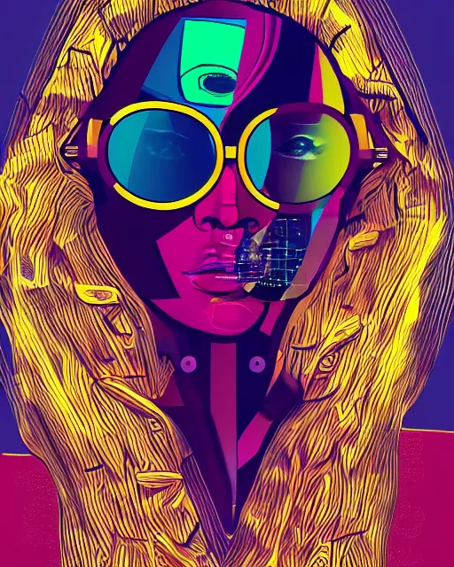 Prompt: cypherpunk fashion illustration, television sunglasses, abstract portrait, ultra detailed, fine detail