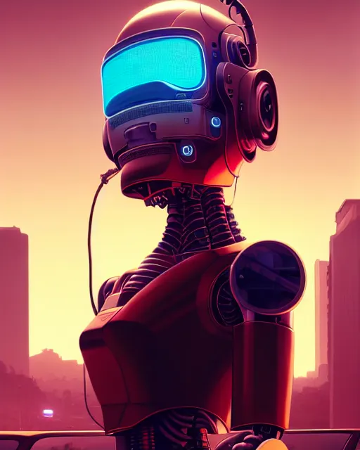 Prompt: hyper - realistic portrait of a damaged and broken robot, gta v cover art, celshading, sharp focus, intricate, detailed, rhads, andreas rocha, makoto shinkai, lois van baarle, ilya kuvshinov, greg rutkowski, dynamic lighting, grunge aesthetic, 4 k