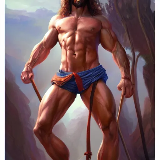 Image similar to Muscular jesus, digital art by Mandy Jurgens and Irina French and Heraldo Ortega , hyperdetailed, artstation, cgsociety