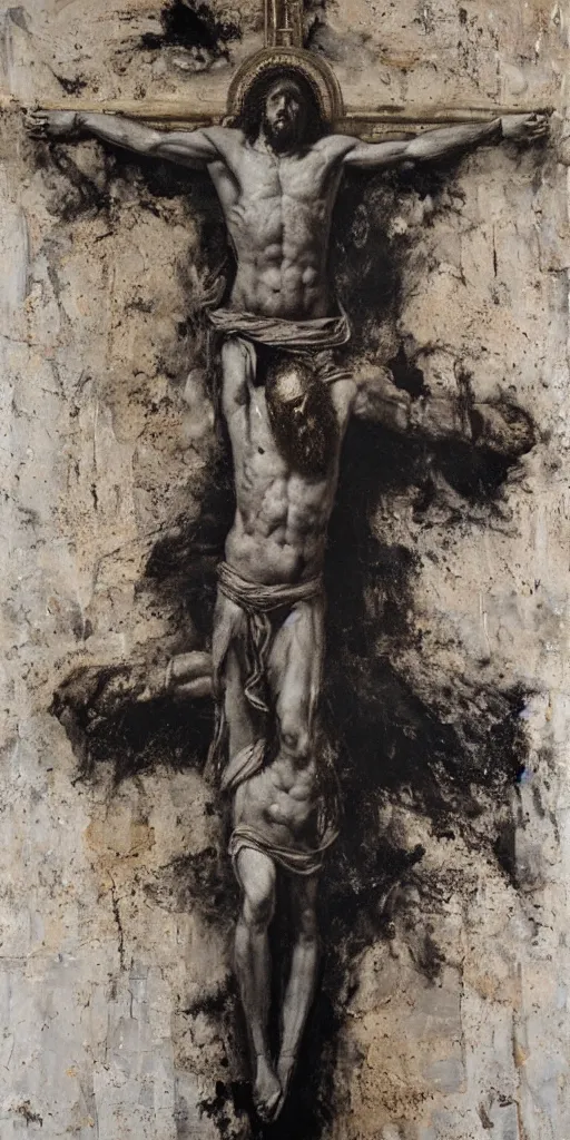 Image similar to jesus christ on the cross, by nicola samori, painting, 8 k, high detail