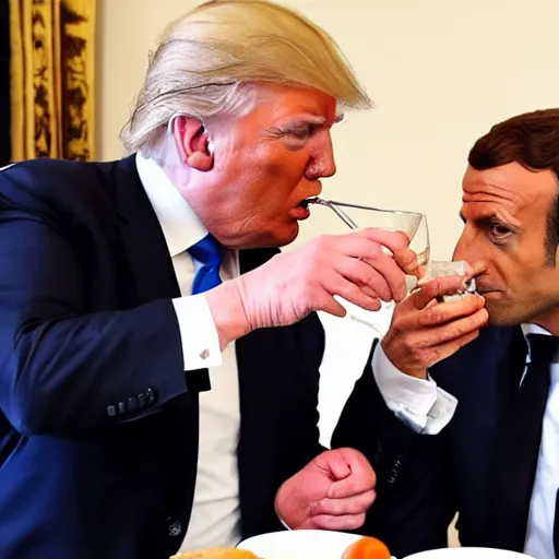 Image similar to Donald Trump drinking a pastis with Emmanuel Macron