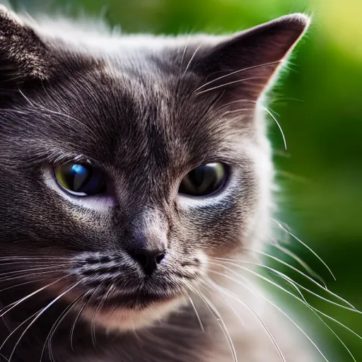 Prompt: The face of a very beautiful cat seen from the perspective of an ant, backlighting, High-quality DSLR photo