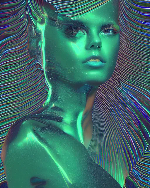 Prompt: singularity, different women's faces, cut and paste collage, liquid metal, frozen, clean glow, hypnotized, cold texture, utopian, low colors, glitched patterns, serene emotions