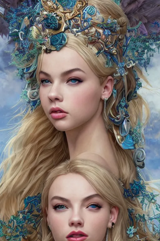 Prompt: ultra realistic illustration, a stunningly beautiful greek goddess of chaos in the throes of ecstasy played by jordyn jones and dove cameron and margot robbie and taylor swift and megan fox and natalie dormer, intricate, elegant, highly detailed, digital painting, artstation, concept art, smooth, sharp focus, illustration, art by artgerm and greg rutkowski and alphonse mucha