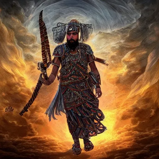 Prompt: “ full body, afghan warrior, an afghan male type, standing in - front of god ’ s house, highly intricate detailed, light and shadow effects, intricate, highly detailed, digital painting, art station, concept art, smooth, sharp focus, illustration, advanced digital art, atmospheric lighting, detailed face, 8 k, hq ”