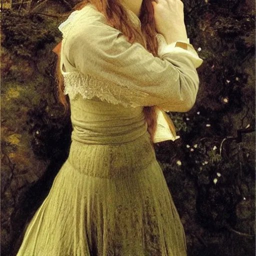 Image similar to Saoirse Ronan painted by John Everett Millais, real-life accurate, photoshoot