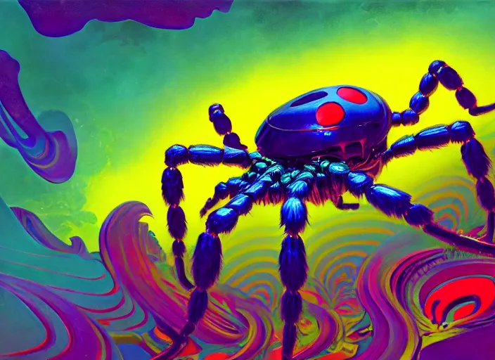 Prompt: A psychedelic portrait of mirror spider skyjek roc , vibrant color scheme, highly detailed, in the style of romanticism, cinematic, artstation, Moebius, Greg rutkowski futurism, no blur, 4k resolution, sharp ages, ultra detailed, style of John Berkey, Norman Rockwell, Hans Thoma, Ivan Shishkin, Tyler Edlin, Thomas Kinkad