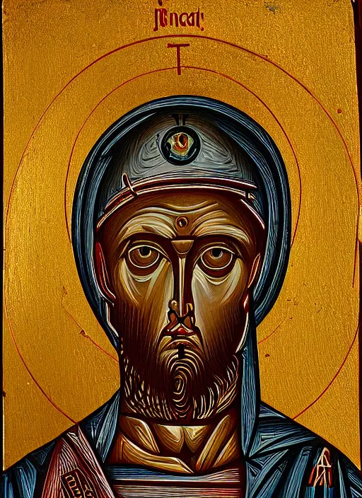 Prompt: a portrait of a person jacked into a brain-machine interface, Byzantine religious icon