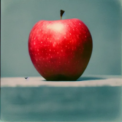 Prompt: a beautiful photo of a red apple, polaroid i type film