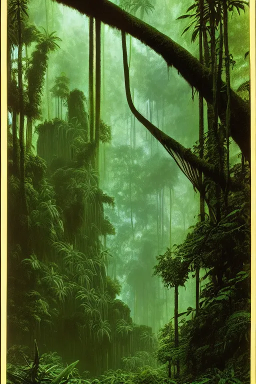 Prompt: emissary green endor jungle ( designated : ix 3 2 4 4 - a ) by arthur haas and bruce pennington and john schoenherr, cinematic matte painting, 8 k, dark color palate