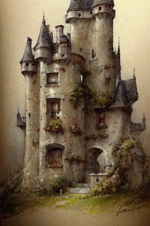 Image similar to (((((1950s castle. muted colors.))))) by Jean-Baptiste Monge !!!!!!!!!!!!!!!!!!!!!!!!!!!