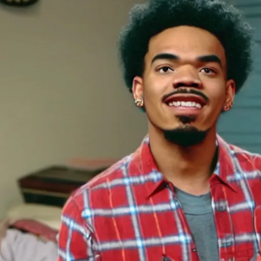 Image similar to a tv still of Chance The Rapper starring as a college student in a 1993 black sitcom