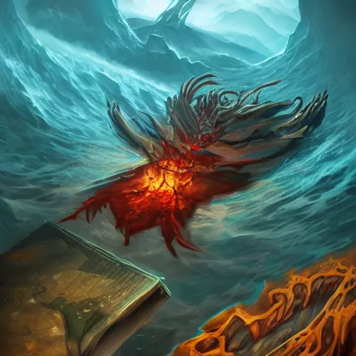 Image similar to A dead Eldritch god laying at the bottom of the ocean, Dungeons and Dragons book cover, epic art, 4K