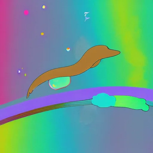 Image similar to a picture of the loch ness monster flying in space wearing rainbow colored slotted shapes, psychedelic space adventure, absurdism, ultrawide angle, depth of field, in a 1 9 8 0 s style, 4 k, artstation