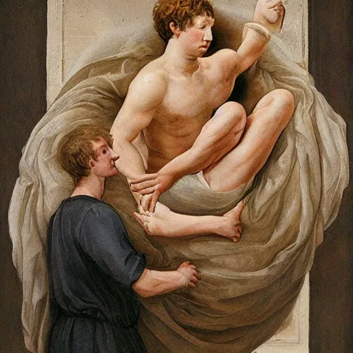 Prompt: Mark Zuckerberg emerging from a cocoon, renaissance style