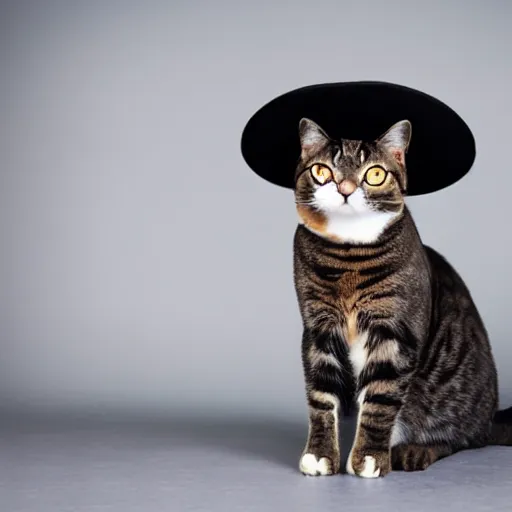 Prompt: a cat gentleman wearing a black leather hat, frontal view, cool looking