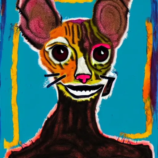 Prompt: Devon Rex cat in the style of Jean-Michel Basquiat
