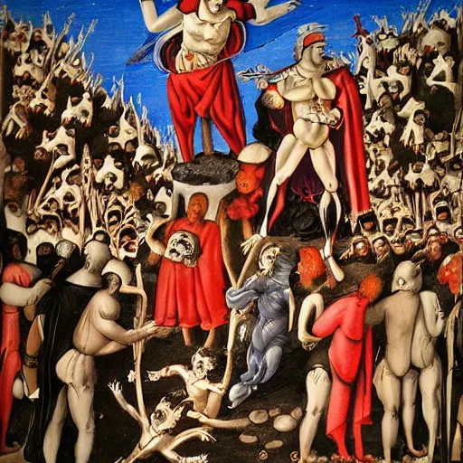 Prompt: danhausen waving to the crowd dante's inferno!!! medieval painting, oil painting