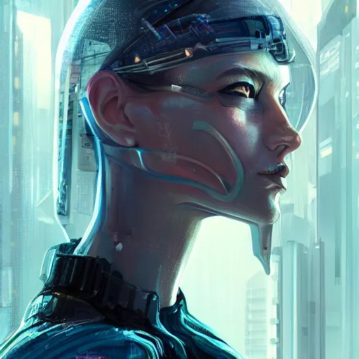 Prompt: portrait of cyberpunk woman looking out of a window, cyberpunk setting, futuristic, highly detailed, intricate lighting, digital painting, sharp focus, illustration, trending on artstation, art by chengwei pan.