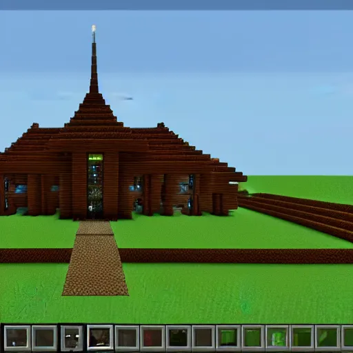 Image similar to minecraft mansion made out of netherrack, lit with redstone and torches