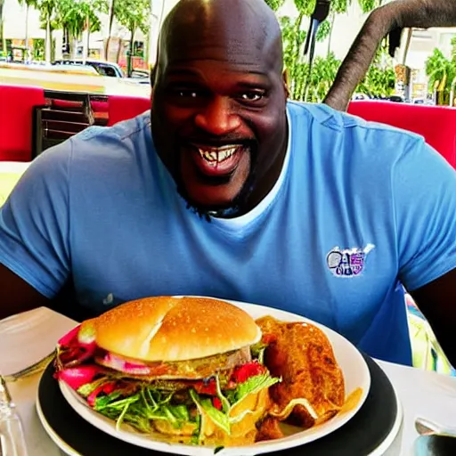 Image similar to shaq having lunch at the the flamingo cafe by william maranci