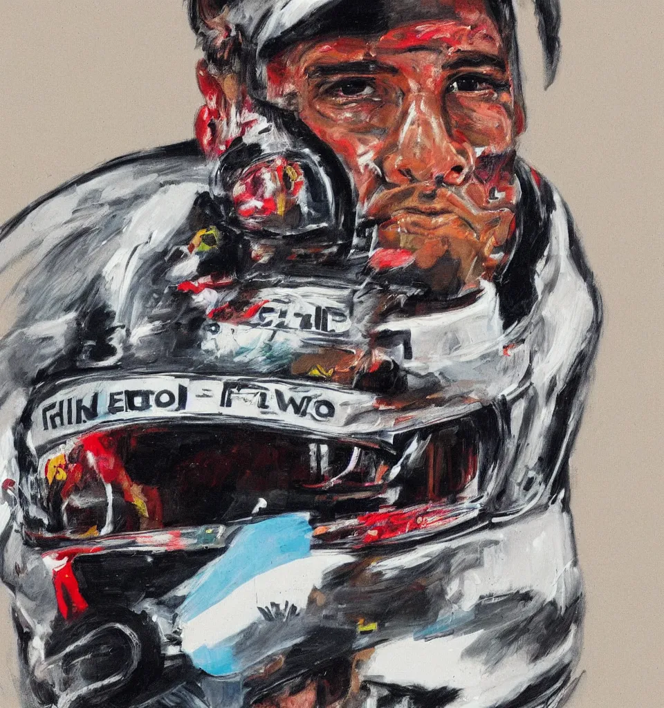 Image similar to A portrait of Lewis Hamilton in his racing uniform by Francis Bacon