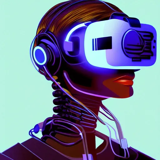 Image similar to cyberpunk bot wearing vr headset, sci - fi, portrait, illustration