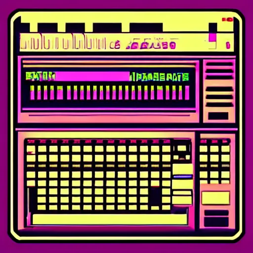 Prompt: c 6 4 with datasette in retro synthwave style, extreme detail