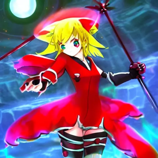 Image similar to flandre scarlet from touhou in metroid prime magmoor caverns, lava, cave