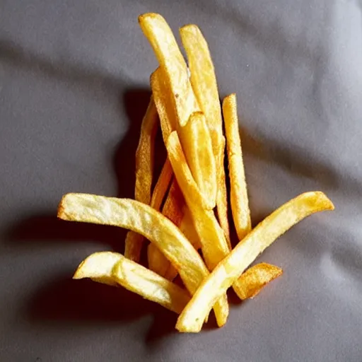 Image similar to photo of [ a french fry chip ] shaped like stephen fry as a hybrid intercross mix