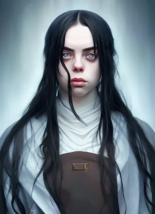 Image similar to Overlord Billie Eilish, highly detailed, digital painting, artstation, concept art, sharp focus, illustration, art by wlop and J. C. Leyendecker and Edmund Bliar Leighton and Charlie Bowater