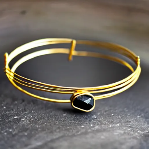 Image similar to arcaic Primitive Gold Bangle, 14K Gold Wire, Single Center sinister gem, Shungite Bangle, Mineral and Gold Jewelry, Product Photography