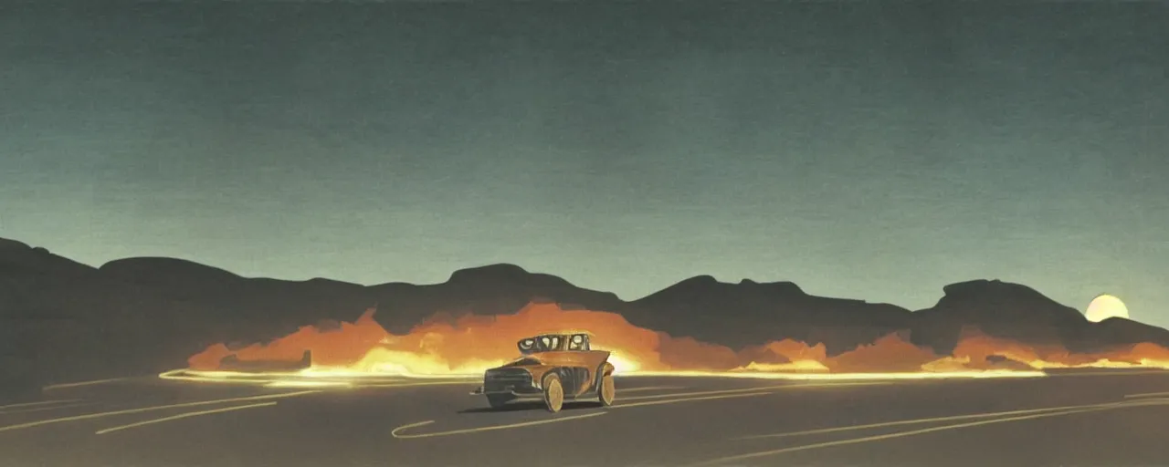Prompt: a man driving a car in the dark, a screenshot by Chesley Bonestell, featured on cg society, les automatistes, reimagined by industrial light and magic, cinematic lighting, movie still