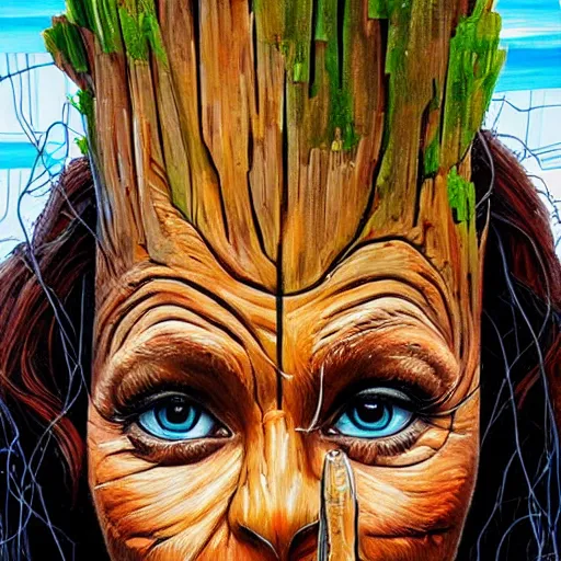 Image similar to portrait of Groot by Sandra Chevrier, 8k