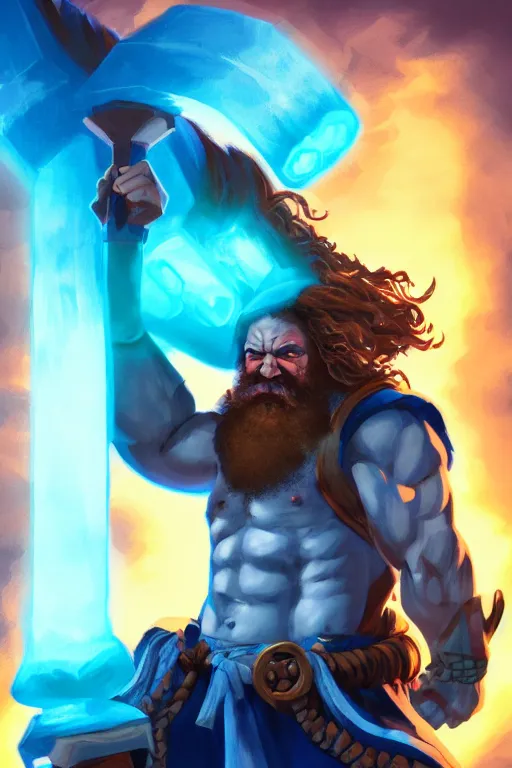 Prompt: character portrait of buff barbarian karl marx with shining blue body painting, dungeons and dragons cover artwork, dynamic composition, dramatic lighting, trending on artstation, award winning art, stylized painting, concept art, 4 k, 8 k