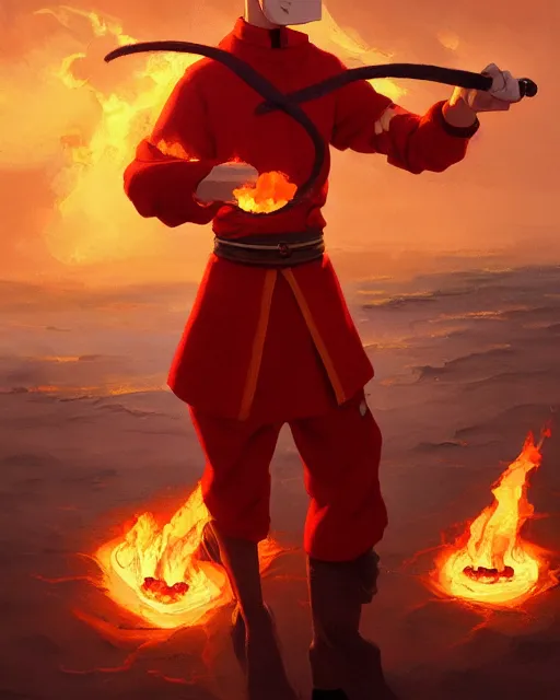 Image similar to [ squidward ] wearing fire nation clothing and practicing firebending outside at susnset, oil painting, highly [ detailed ], intricate, hd, sharp focus, photorealistic, by moebius and greg rutkowski, trending on artstation, trending on cgsociety, realistic shading and lighting