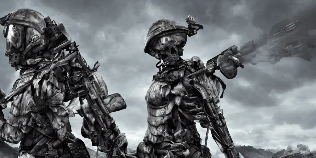 Image similar to Skeleton soldier, tactical gear, cinematic composition, hyper realistic, 4k resolution