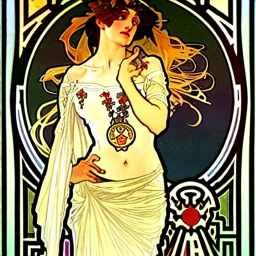 Image similar to art by alphonse mucha